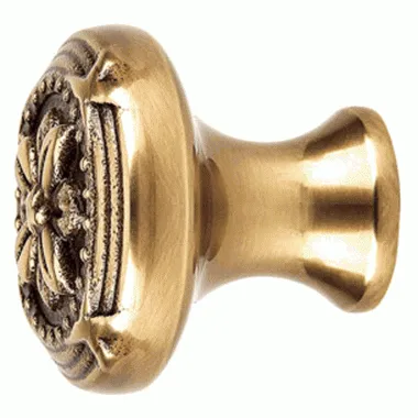 1 1/4 Inch Solid Brass Ribbon & Reed Cabinet Knob (Antique Brass Finish)