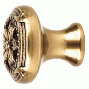 1 1/4 Inch Solid Brass Ribbon & Reed Cabinet Knob (Antique Brass Finish)