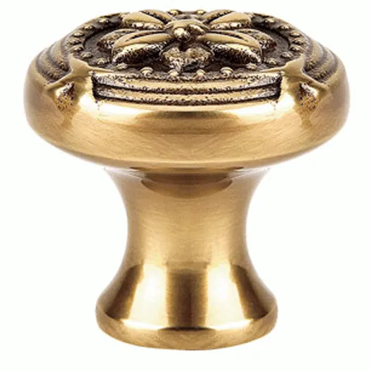 1 1/4 Inch Solid Brass Ribbon & Reed Cabinet Knob (Antique Brass Finish)