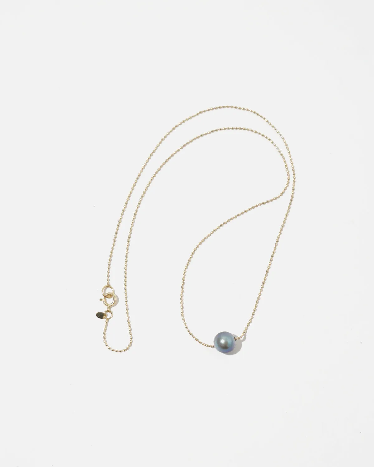 14k Gold Ball Chain Necklace w/ Black Pearl