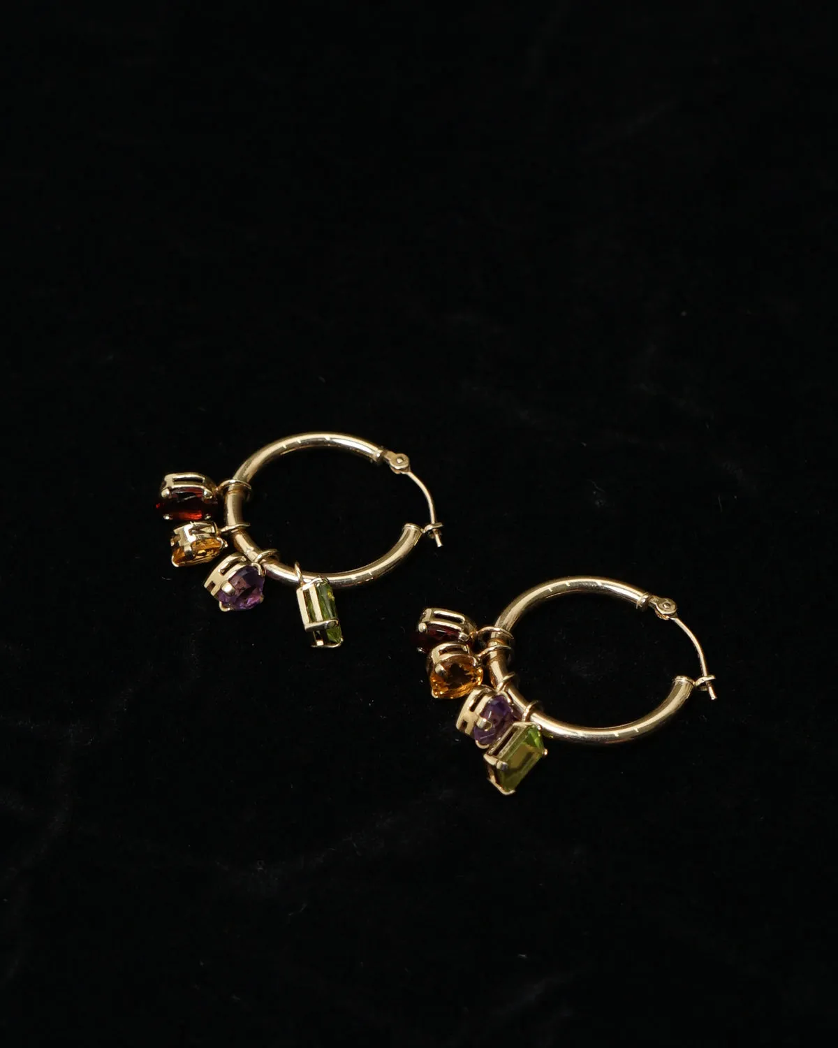 14k Gold Hoop Earrings w/ Multi Stones