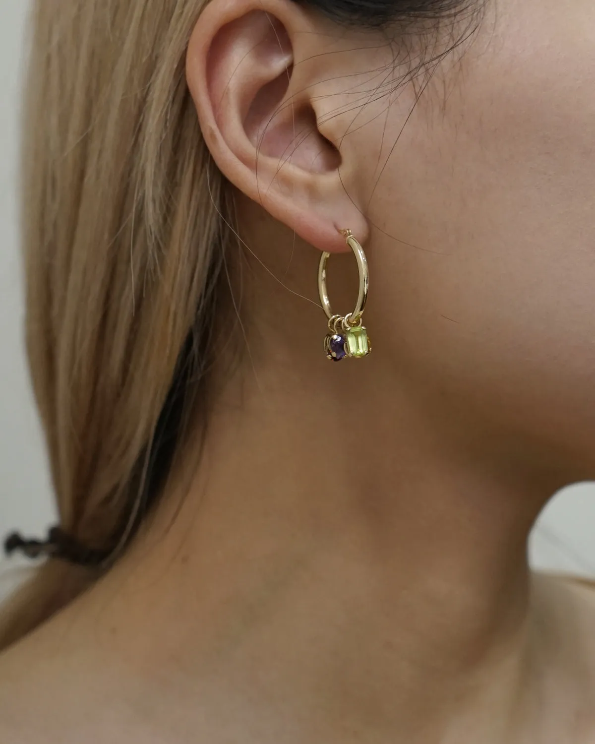 14k Gold Hoop Earrings w/ Multi Stones