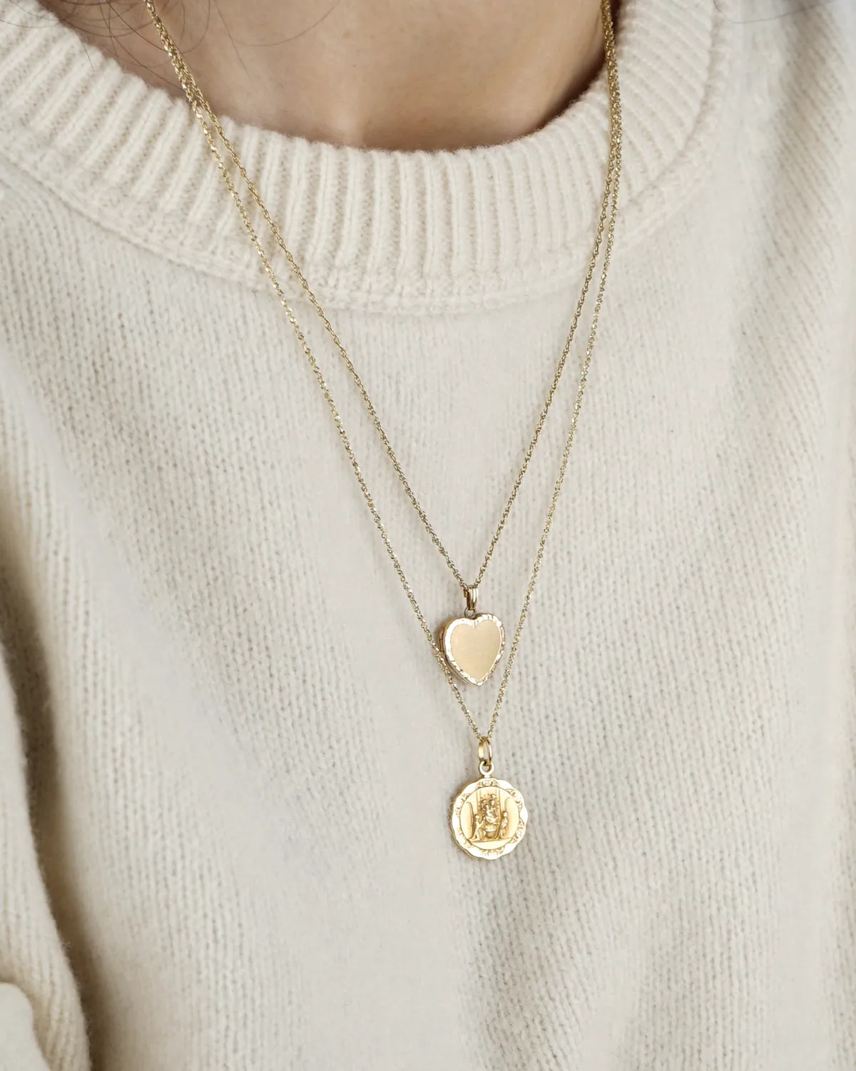 14k Gold Religious Coin Charm Necklace