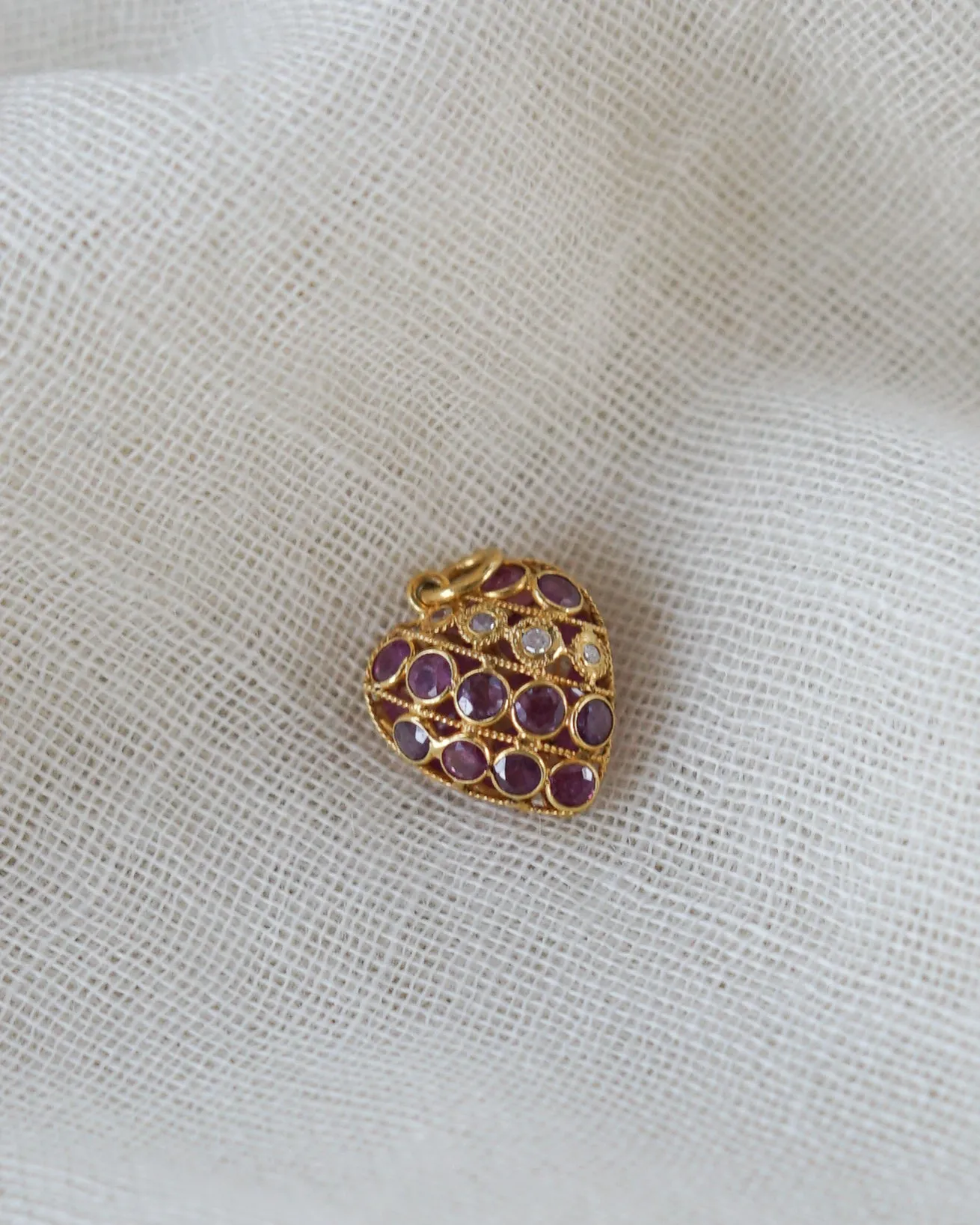 14k Gold x Ruby / Diamond Heart Charm
