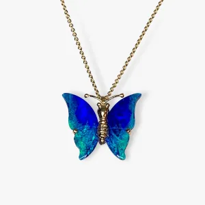14k Yellow Gold Black Opal Butterfly Vintage Pendant