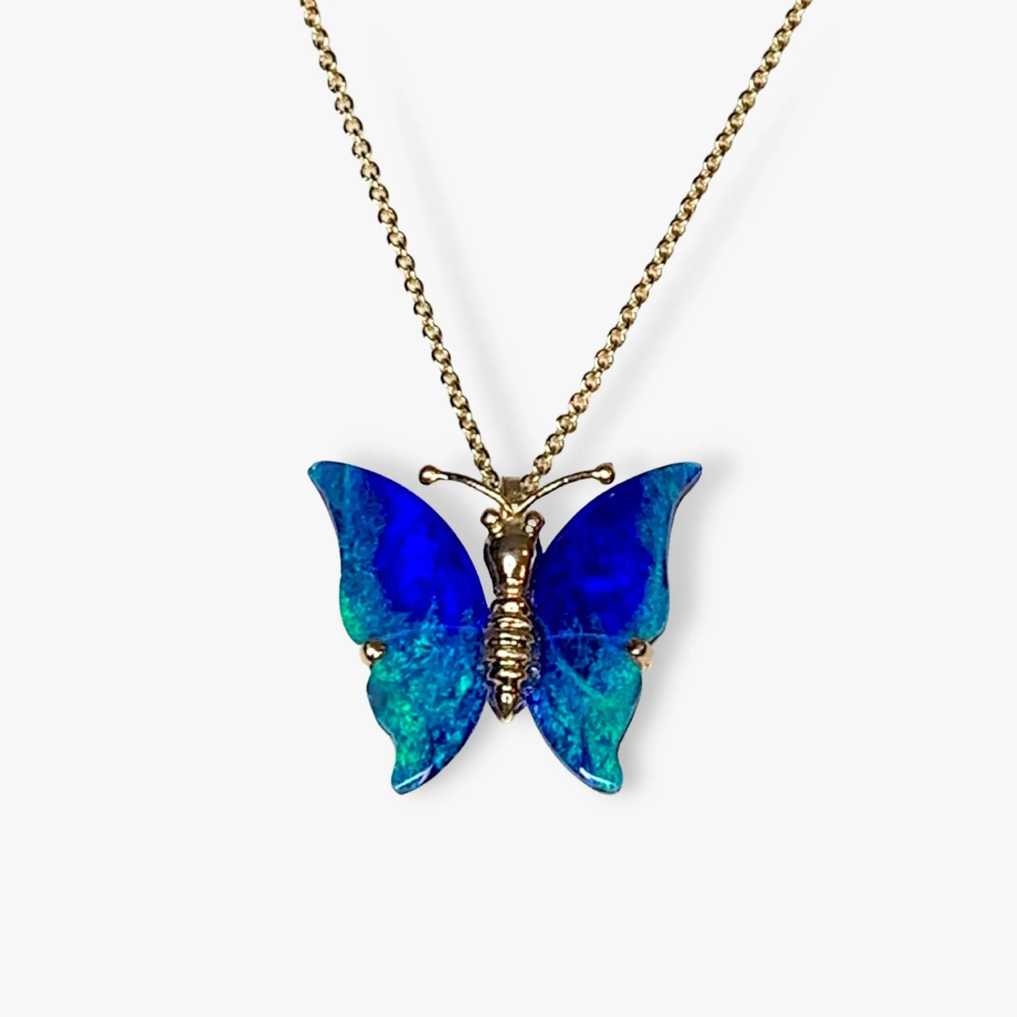 14k Yellow Gold Black Opal Butterfly Vintage Pendant