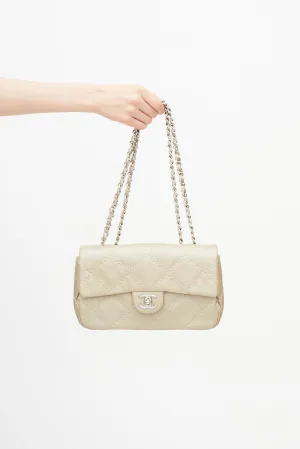 2010 Taupe Metallic Wild Stitch Flap Shoulder Bag