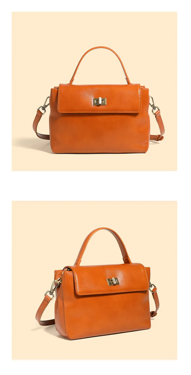 24CM genuine leather women's slanted shoulder handbag 2977 earthy yellow