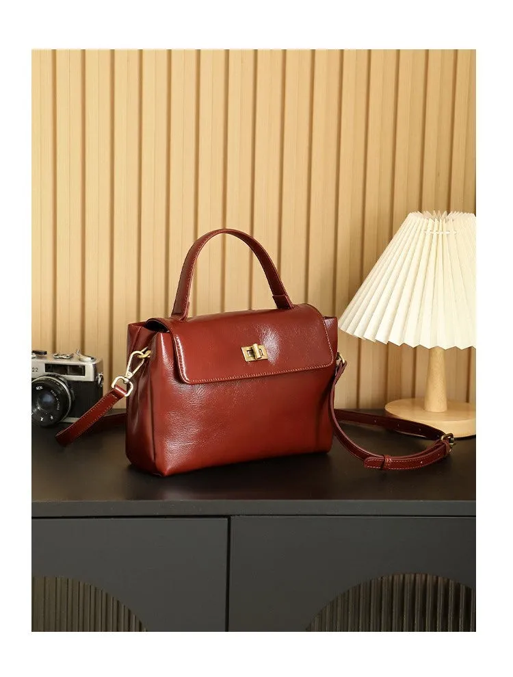 24CM genuine leather women's slanted shoulder handbag 2977 earthy yellow