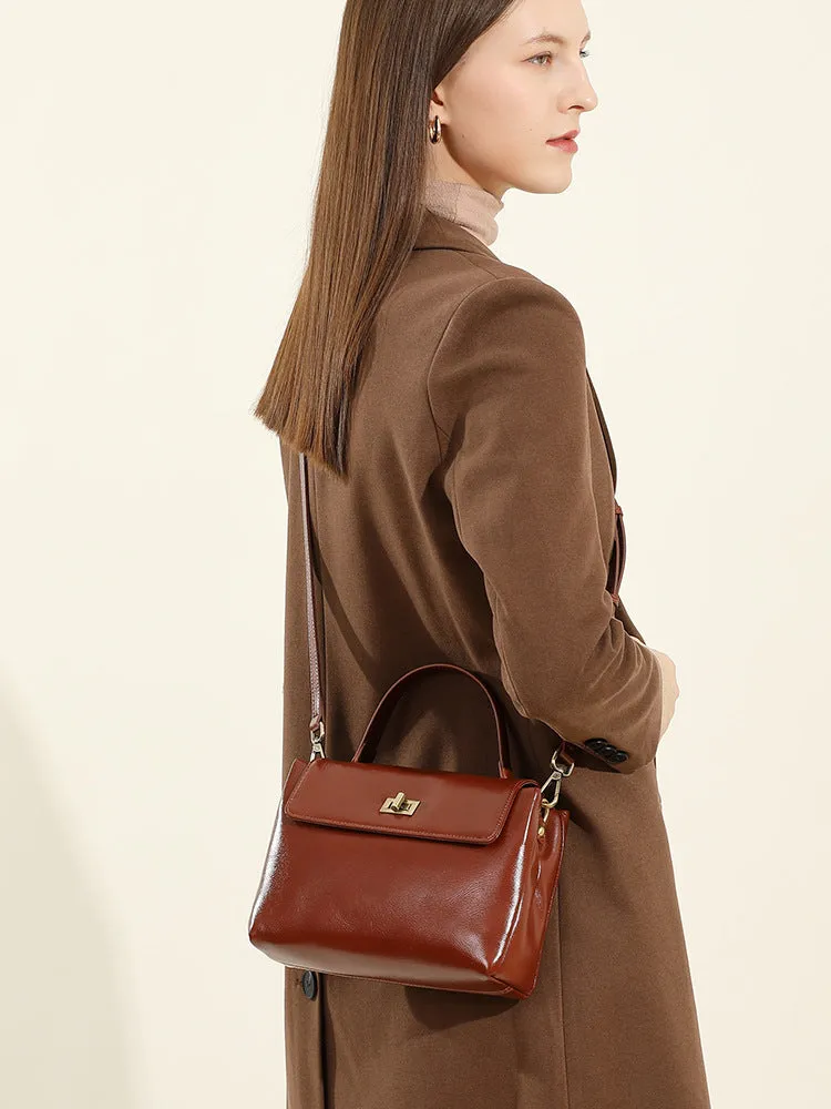 24CM genuine leather women's slanted shoulder handbag 2977 earthy yellow