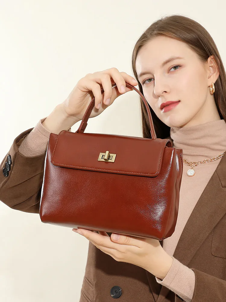 24CM genuine leather women's slanted shoulder handbag 2977 earthy yellow