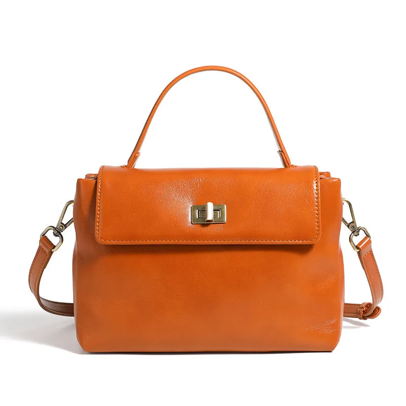 24CM genuine leather women's slanted shoulder handbag 2977 earthy yellow