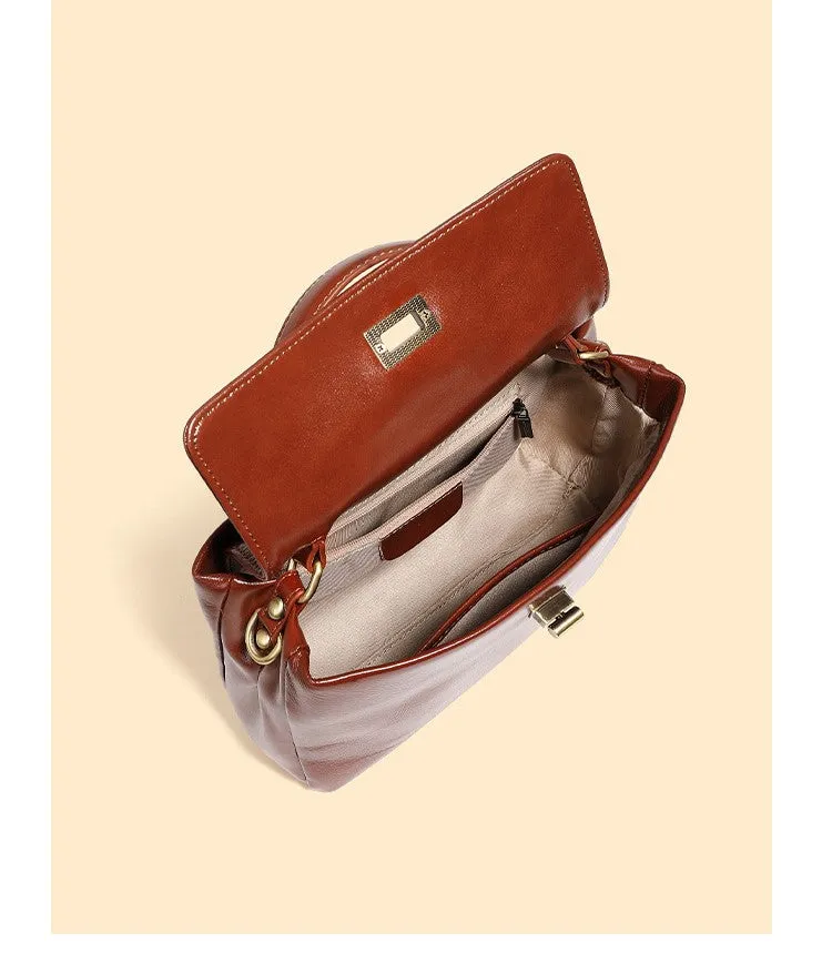 24CM genuine leather women's slanted shoulder handbag 2977 earthy yellow