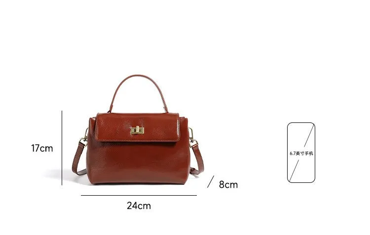24CM genuine leather women's slanted shoulder handbag 2977 earthy yellow