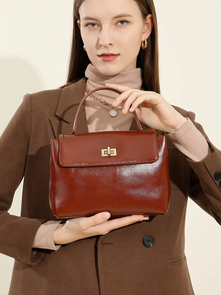 24CM genuine leather women's slanted shoulder handbag 2977 earthy yellow