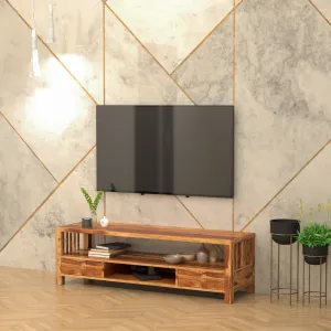 Antique Aesthetic Light Finished Wooden Handmade TV Stand