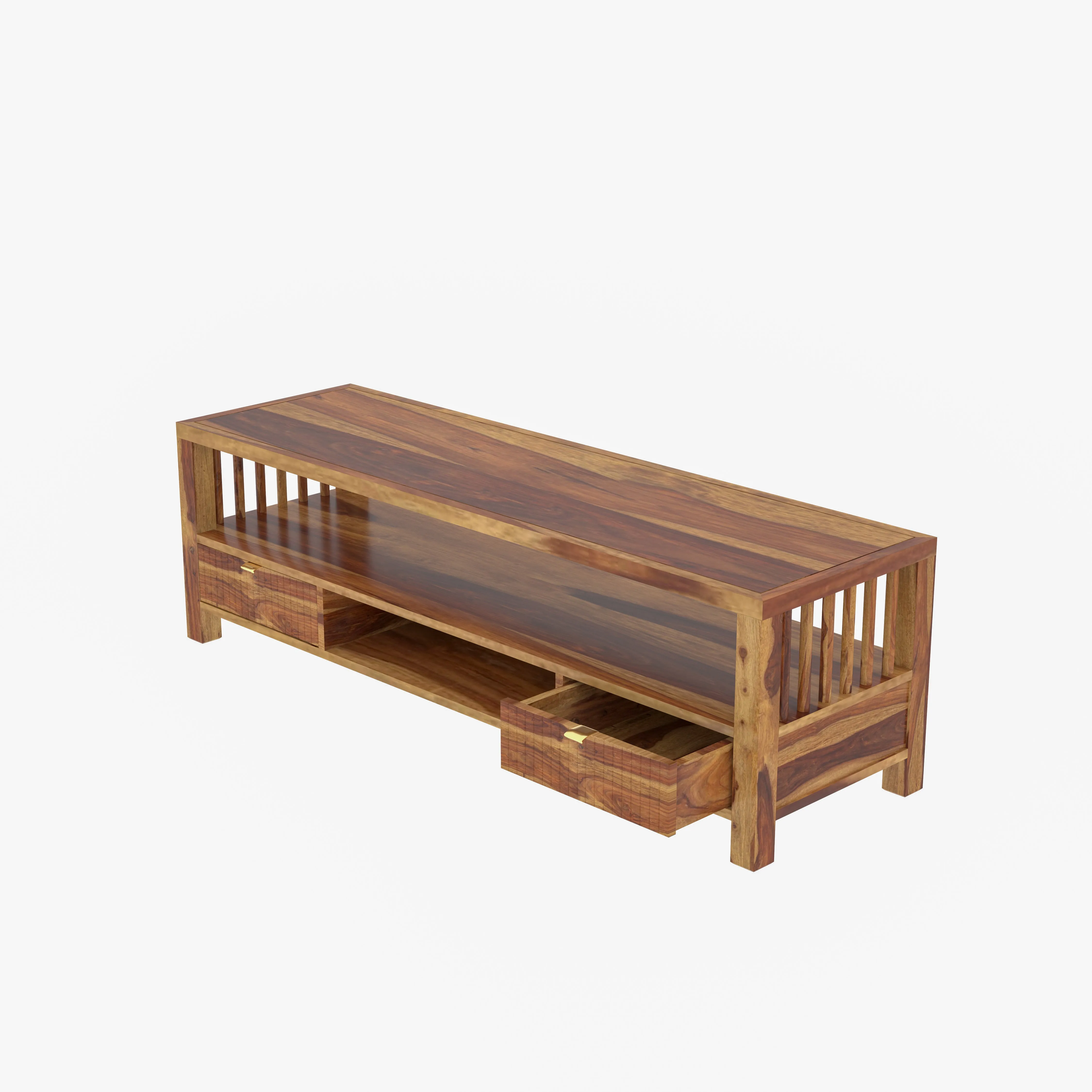 Antique Aesthetic Light Finished Wooden Handmade TV Stand