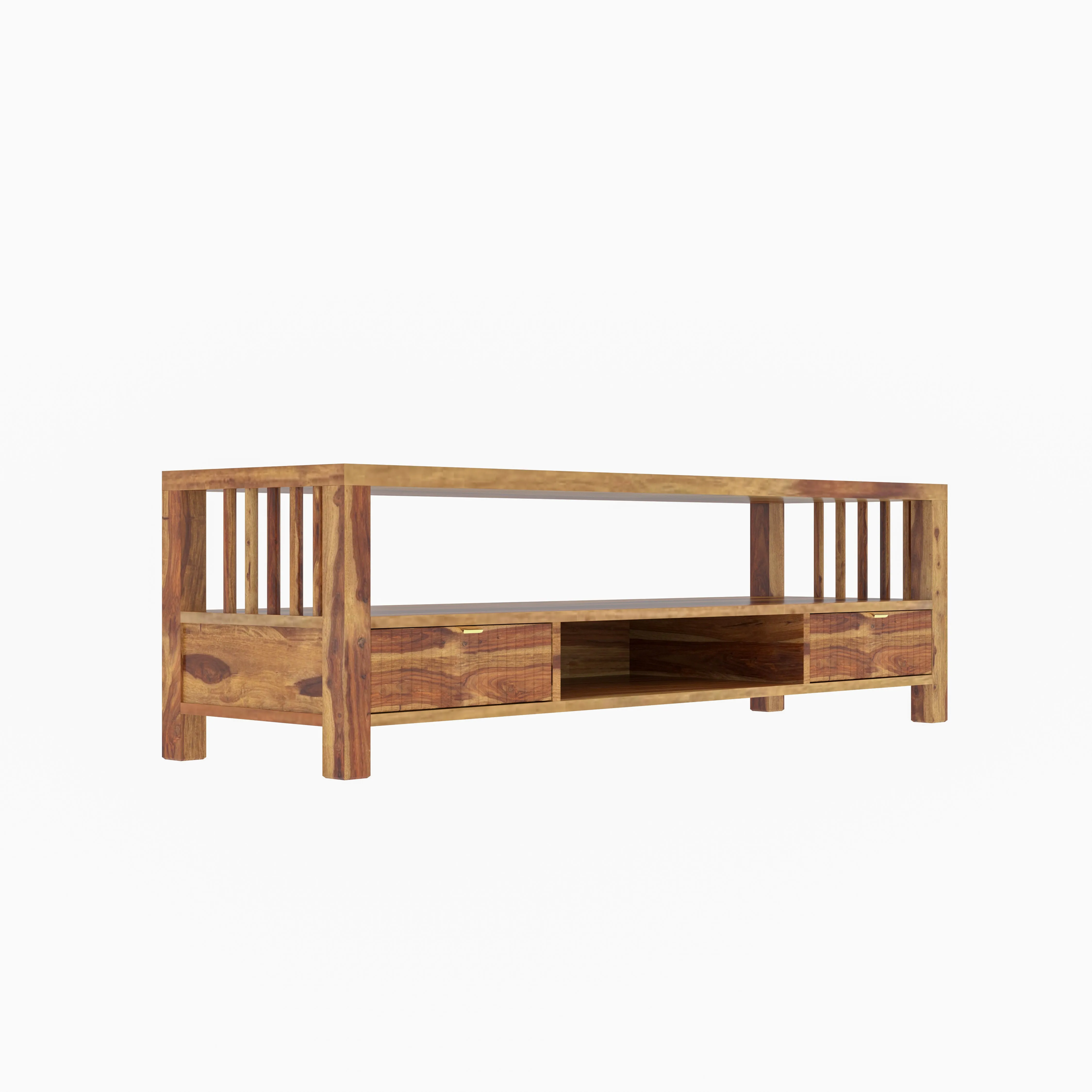 Antique Aesthetic Light Finished Wooden Handmade TV Stand