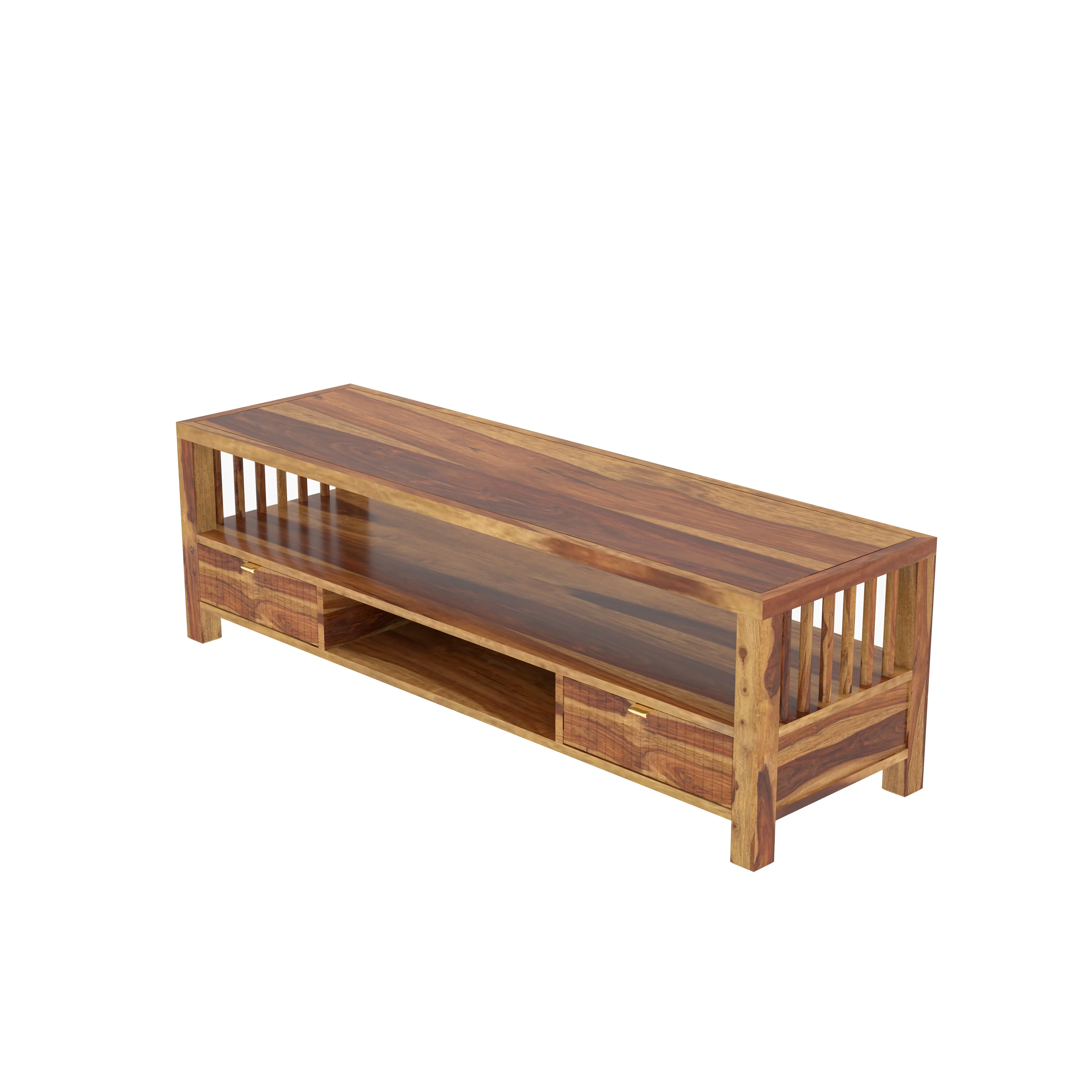 Antique Aesthetic Light Finished Wooden Handmade TV Stand