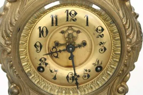 Antique Clock, Mantel, Kroeber, Gilt Metal, Arizona Figural, 1800s, Gorgeous!