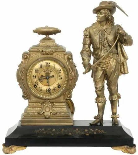 Antique Clock, Mantel, Kroeber, Gilt Metal, Arizona Figural, 1800s, Gorgeous!