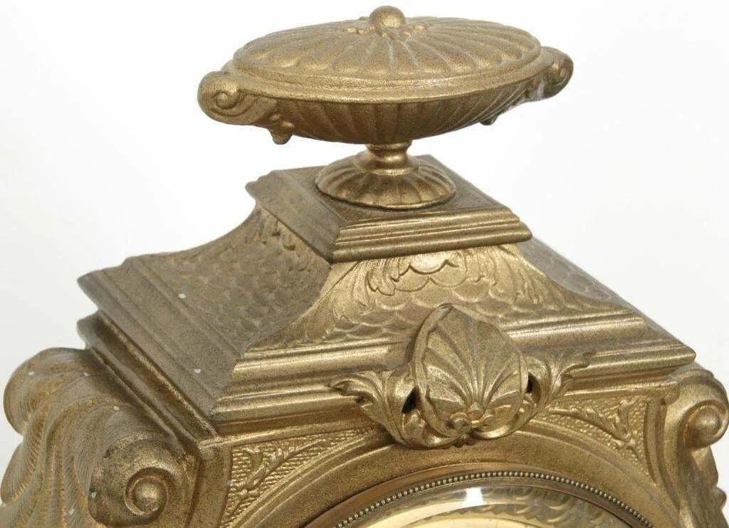 Antique Clock, Mantel, Kroeber, Gilt Metal, Arizona Figural, 1800s, Gorgeous!