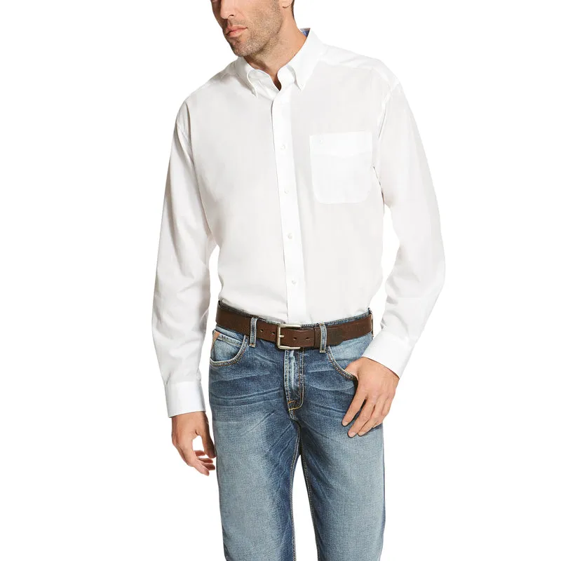 Ariat Men’s Wrinkle Free Solid Classic Fit Long Sleeve Shirt, White
