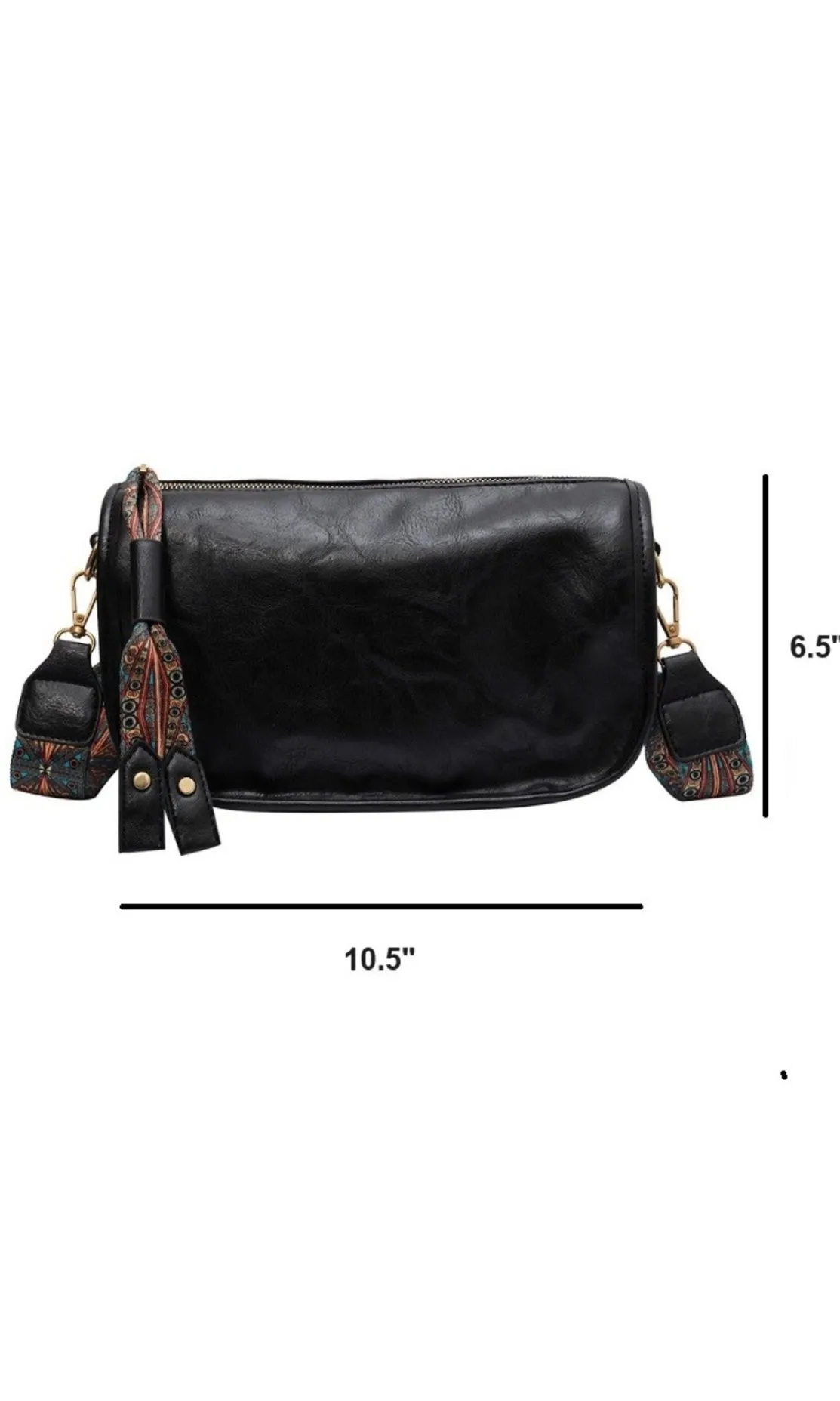Aspen Black Vegan Leather Boho Strap Sling Crossbody Pack Handbag