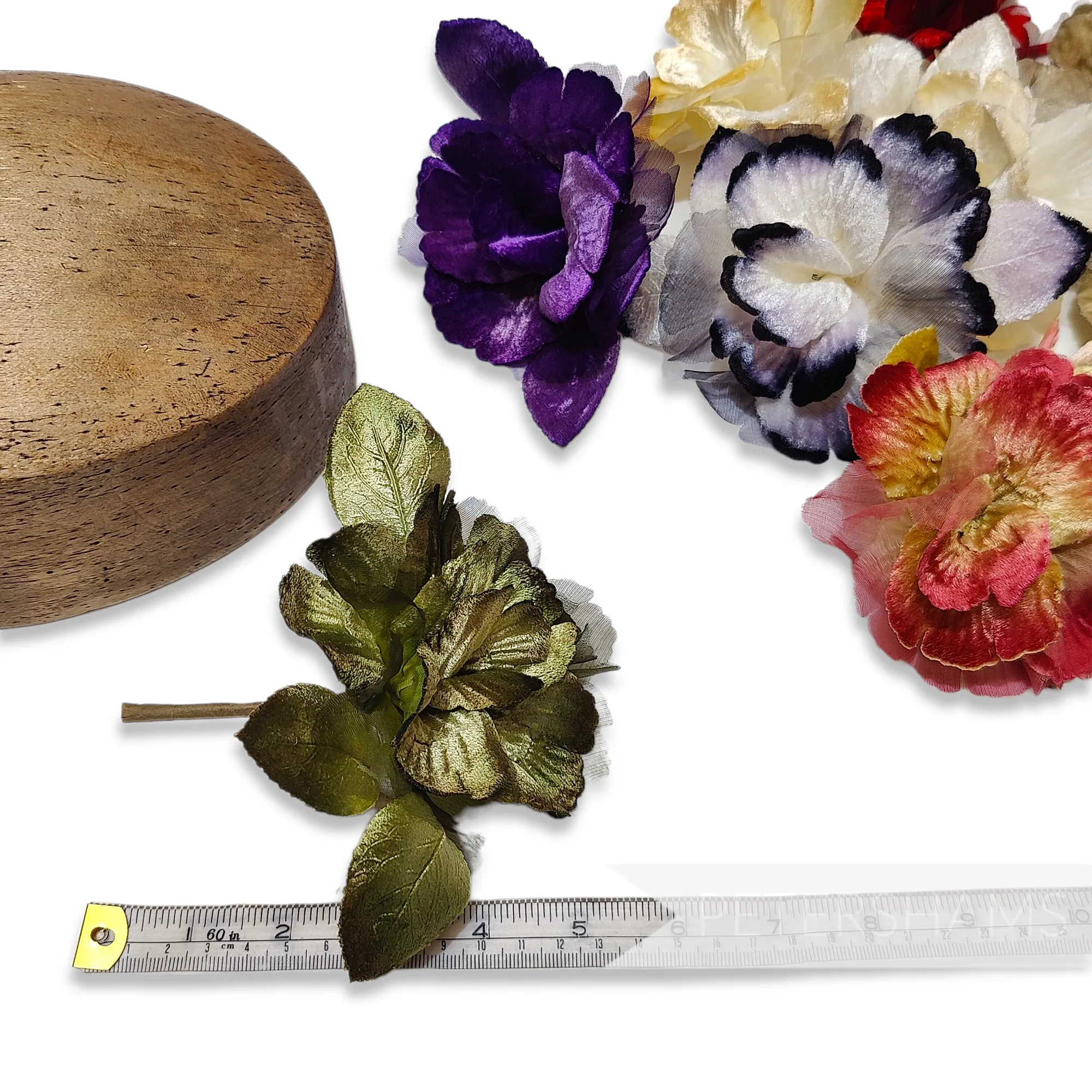 'Azaria' Vintage Czech Silk Velvet and Organza 10cm Gradient Dyed Flower Mount