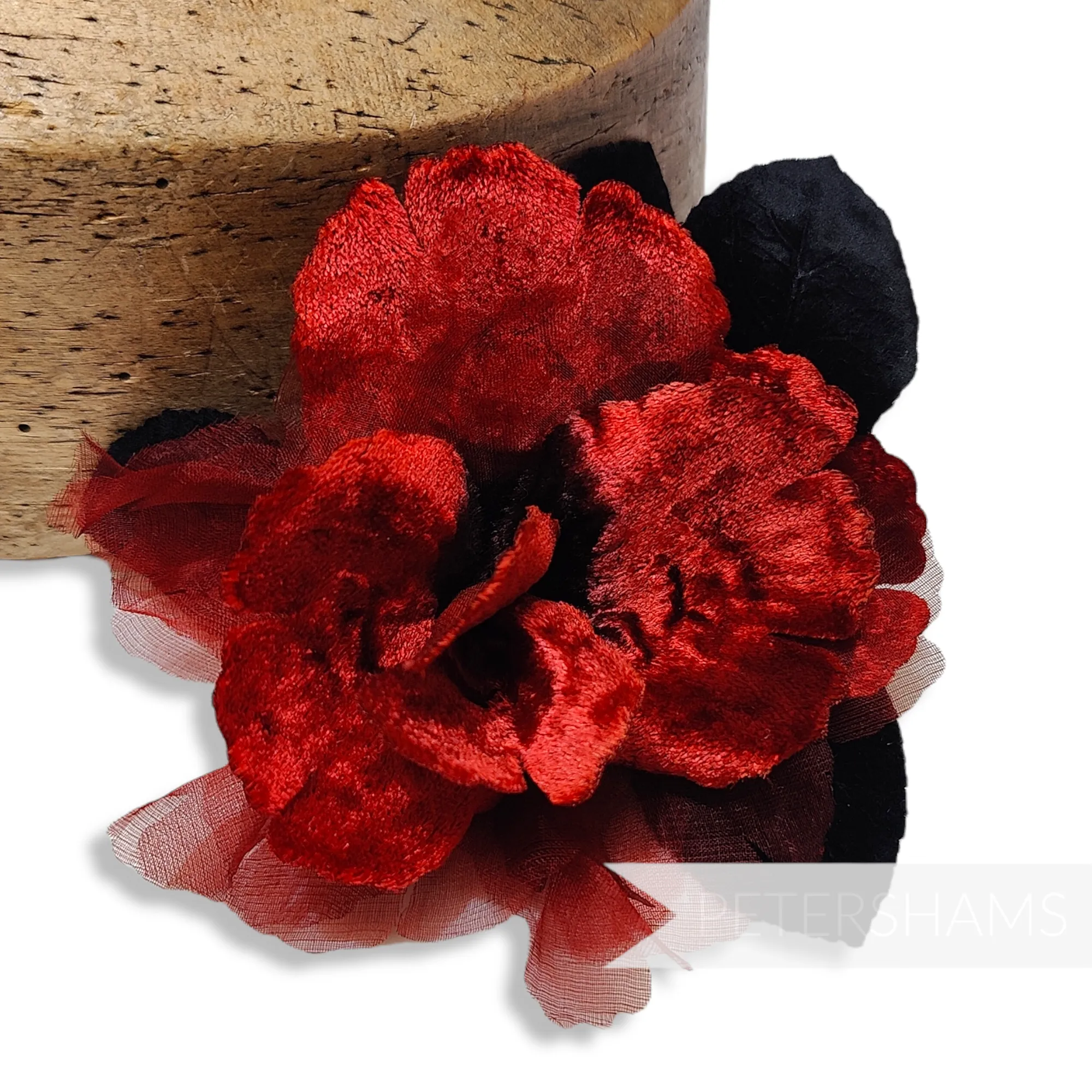 'Azaria' Vintage Czech Silk Velvet and Organza 10cm Gradient Dyed Flower Mount