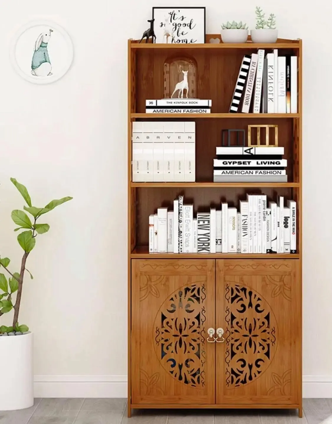Bamboo Book Case Book Shelf Antique Elegant Style Multi-Function Storage