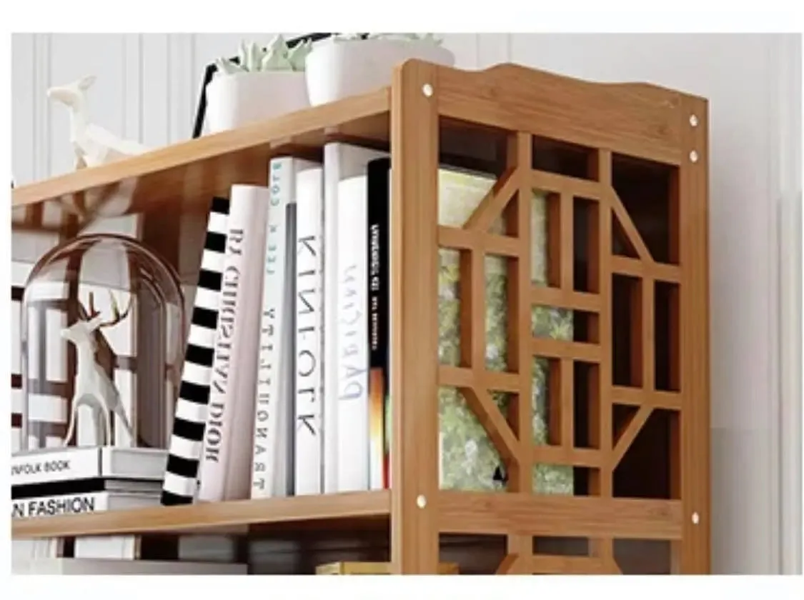 Bamboo Book Case Book Shelf Antique Elegant Style Multi-Function Storage