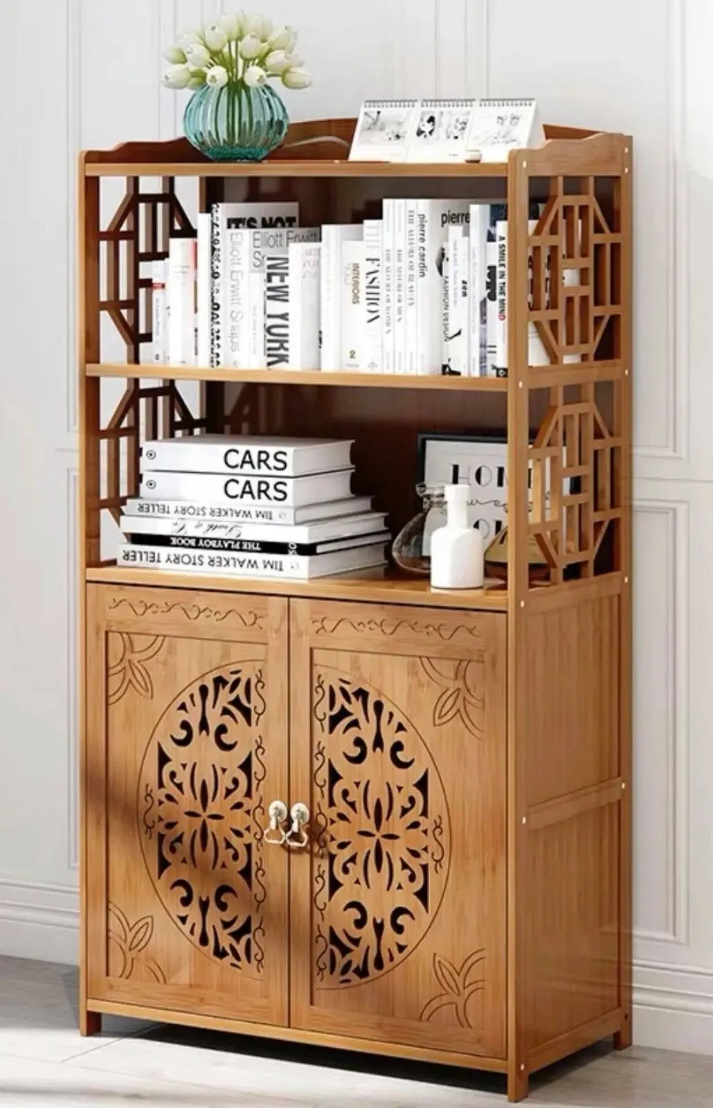 Bamboo Book Case Book Shelf Antique Elegant Style Multi-Function Storage