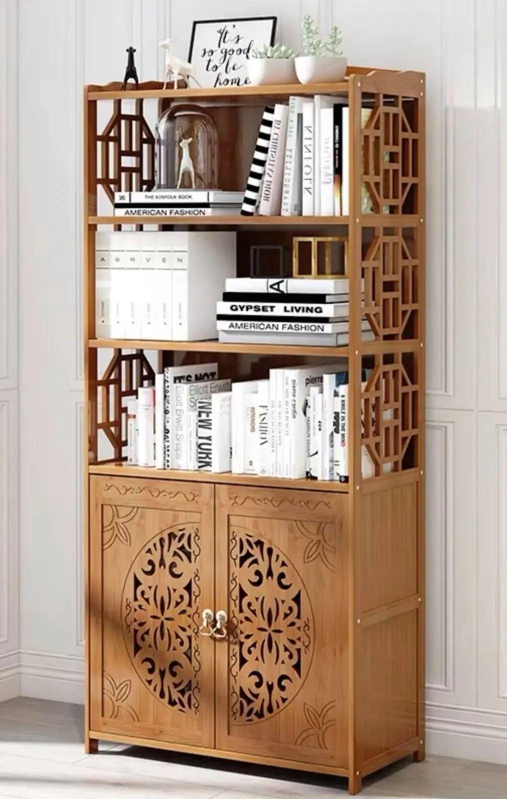 Bamboo Book Case Book Shelf Antique Elegant Style Multi-Function Storage