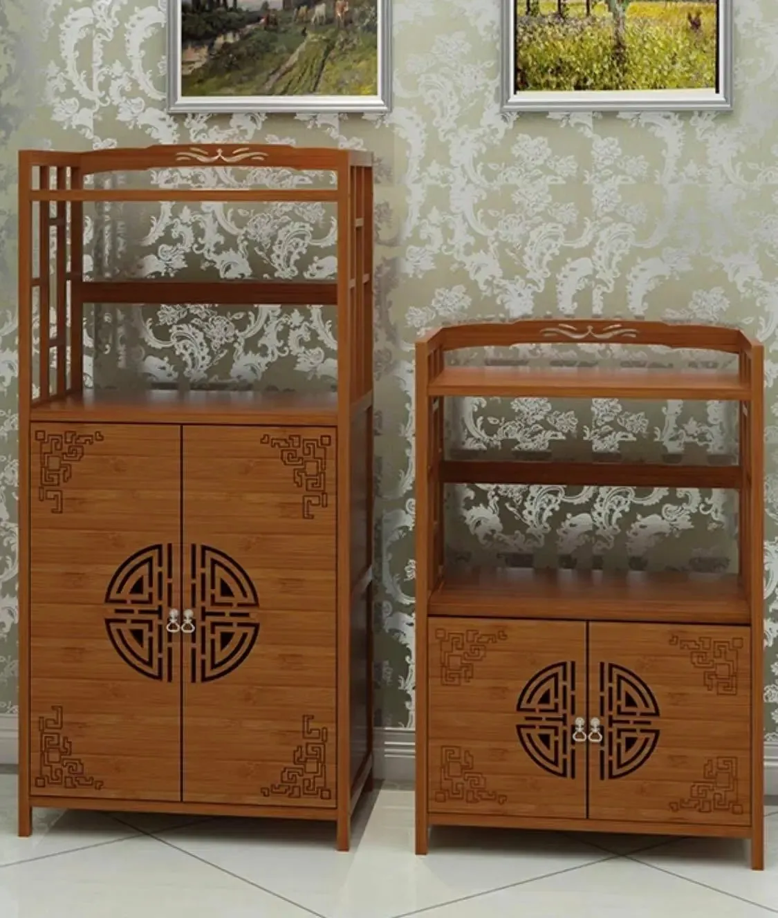 Bamboo Wooden Case With Door Kitchen Storage Elegant Antique Style 楠竹仿古柜子储物柜