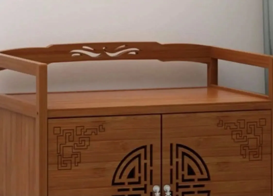 Bamboo Wooden Case With Door Kitchen Storage Elegant Antique Style 楠竹仿古柜子储物柜