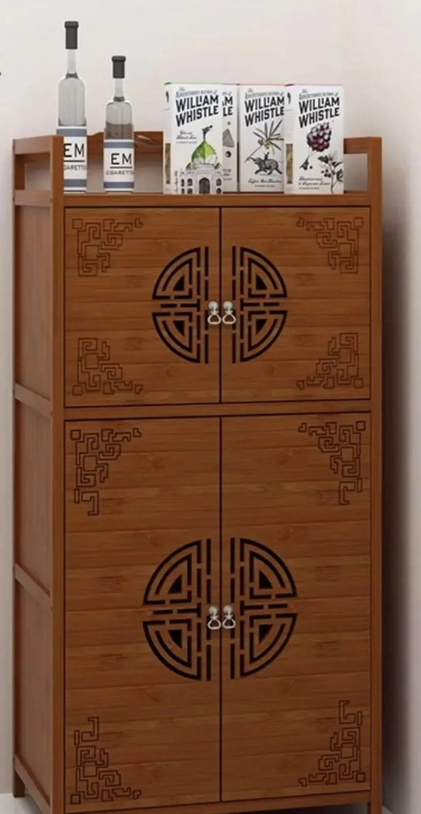 Bamboo Wooden Case With Door Kitchen Storage Elegant Antique Style 楠竹仿古柜子储物柜