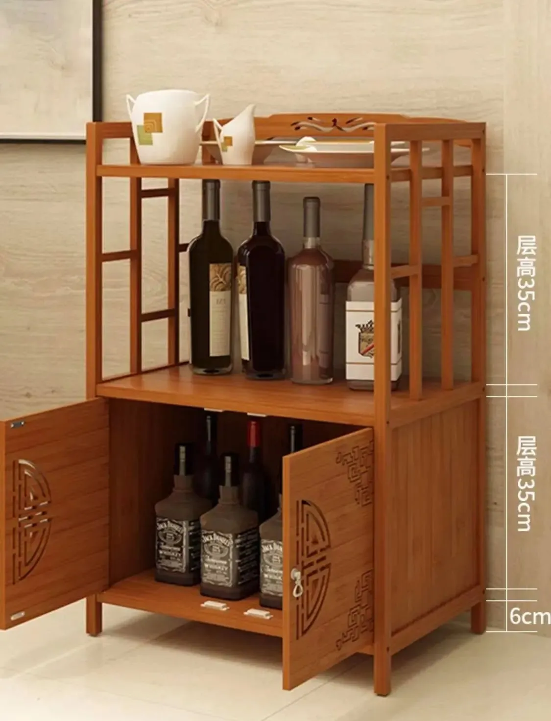 Bamboo Wooden Case With Door Kitchen Storage Elegant Antique Style 楠竹仿古柜子储物柜