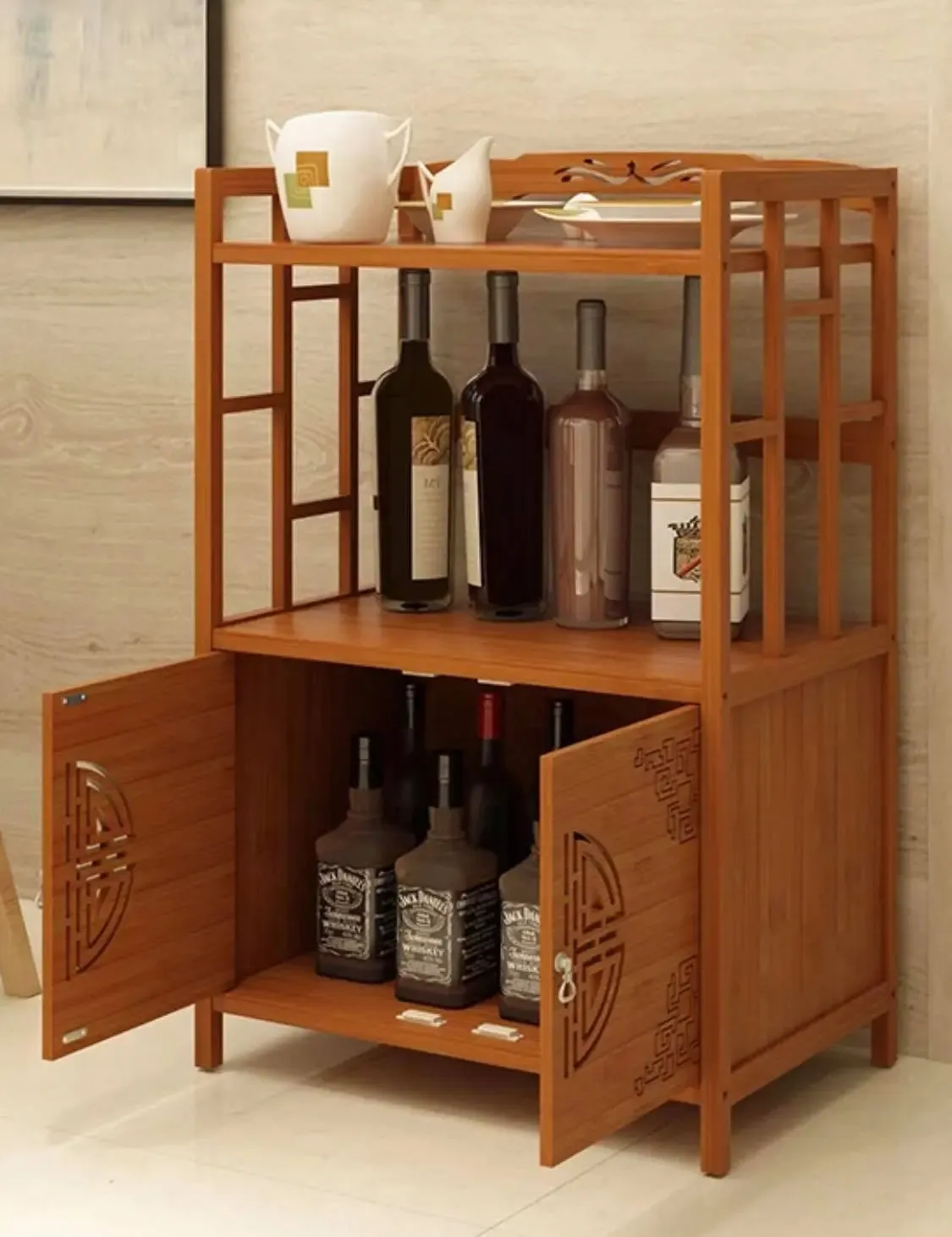 Bamboo Wooden Case With Door Kitchen Storage Elegant Antique Style 楠竹仿古柜子储物柜