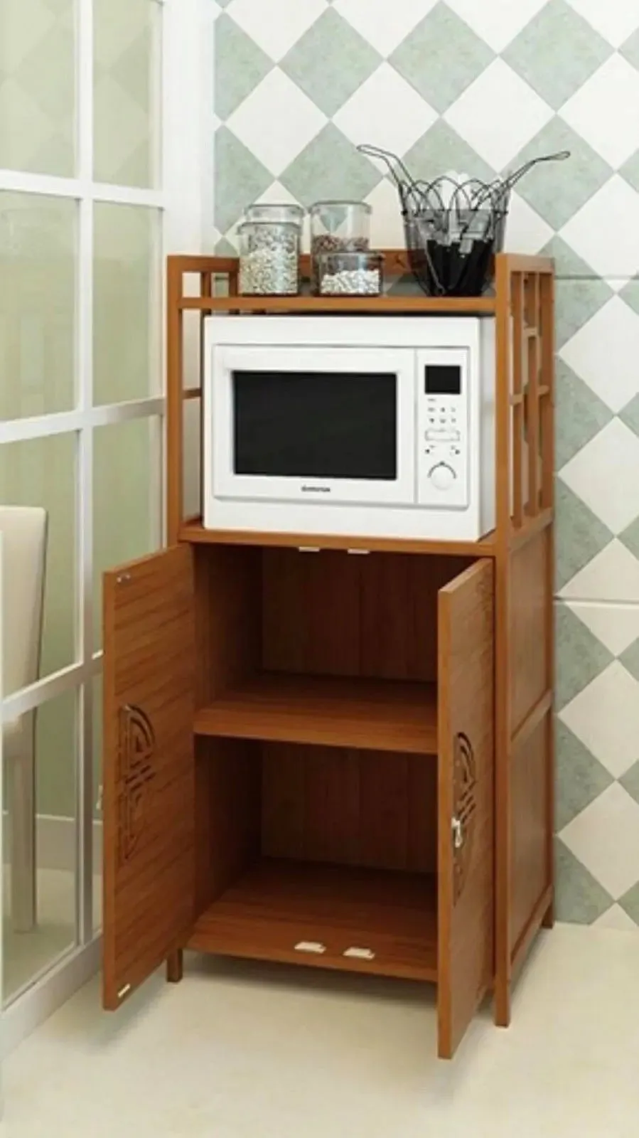 Bamboo Wooden Case With Door Kitchen Storage Elegant Antique Style 楠竹仿古柜子储物柜