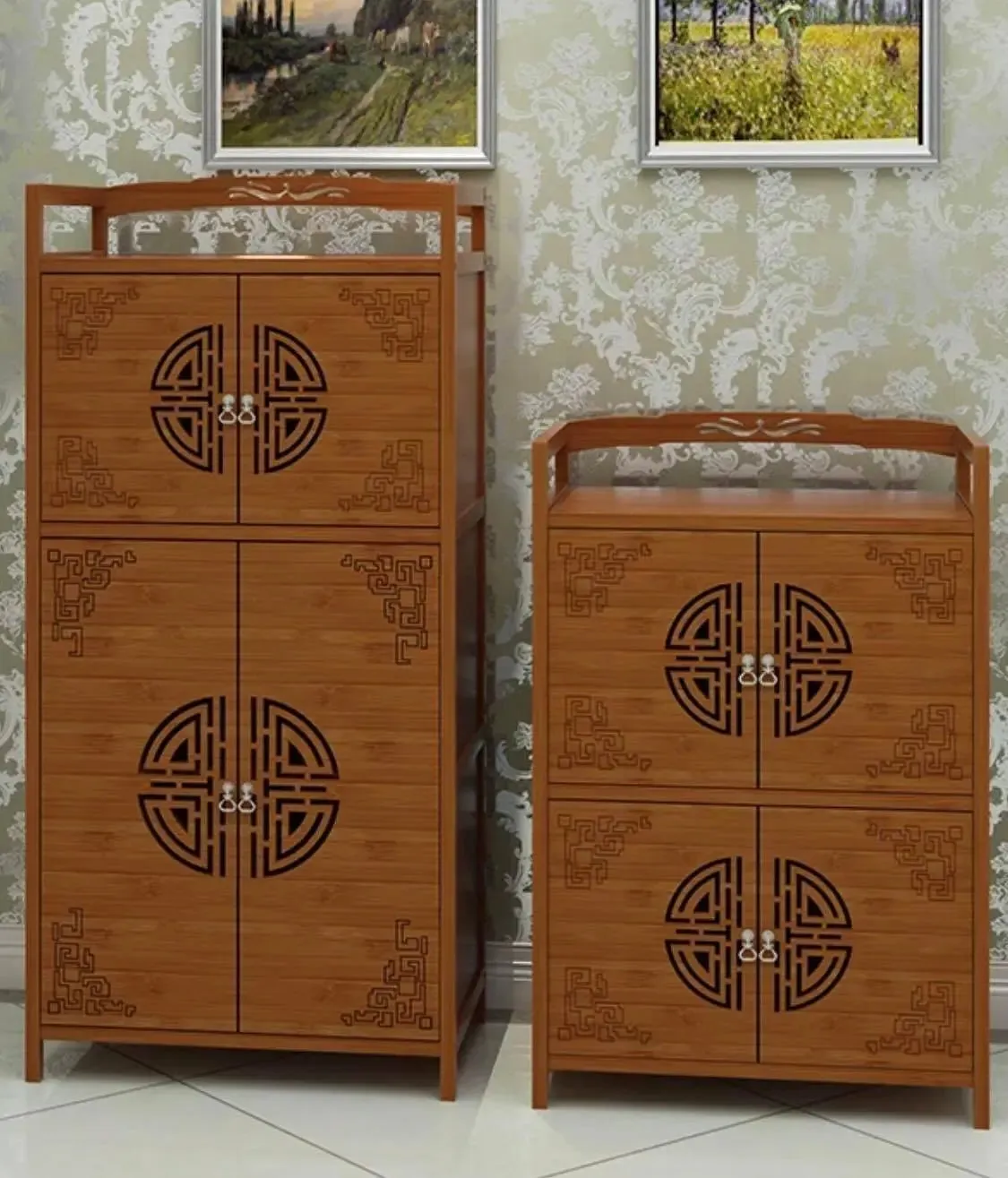 Bamboo Wooden Case With Door Kitchen Storage Elegant Antique Style 楠竹仿古柜子储物柜