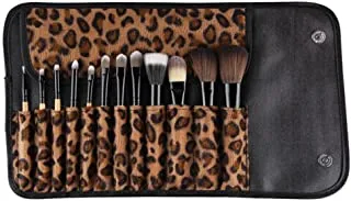 Baosity 12 WOOD Makeup Brush Set Kabuki Foundation Eyeshadow Kit   Leopard Print Bag