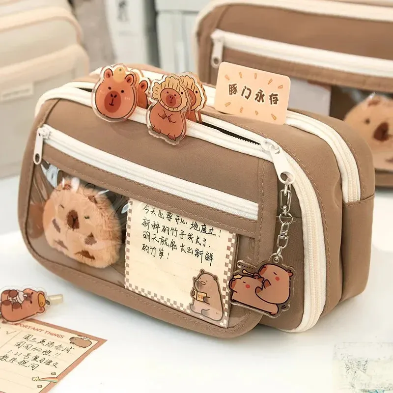 binfenxie Cute Fabric Pencil Case Kawaii Large Capacity Animal Zipper Kids Bag Children'S Boys' Pen Pouch Girl School Case Supplies