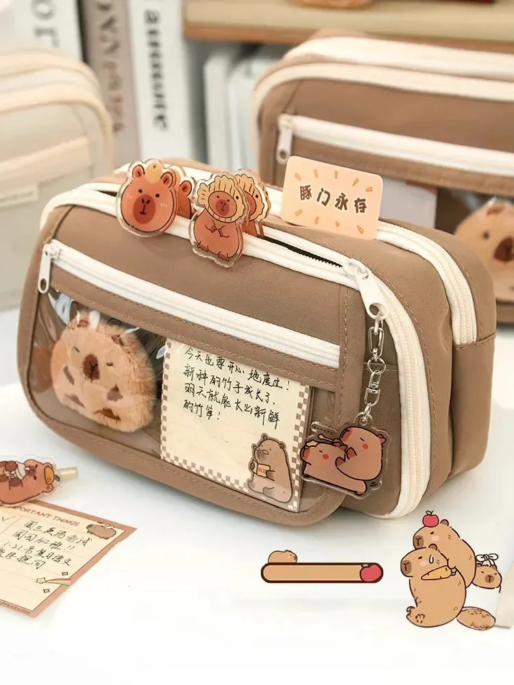 binfenxie Cute Fabric Pencil Case Kawaii Large Capacity Animal Zipper Kids Bag Children'S Boys' Pen Pouch Girl School Case Supplies