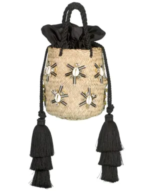 Black Carol Starshell Raffia Basket Bag