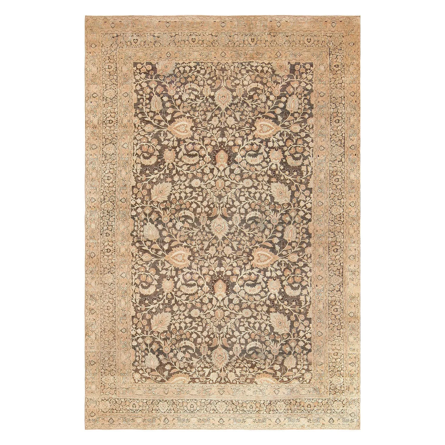 Brown Antique Persian Khorassan Mashad Rug - 12' x 17'6"