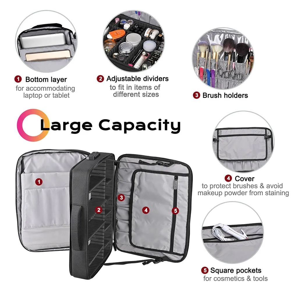 Byootique Essential Makeup Backpack Cosmetic Organizer TSA Lock USB Port