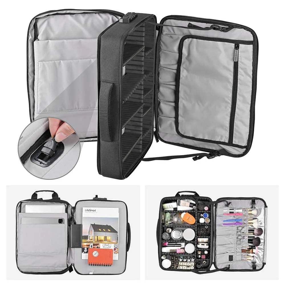 Byootique Essential Makeup Backpack Cosmetic Organizer TSA Lock USB Port