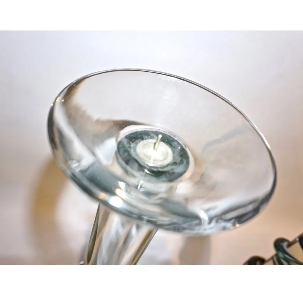 Cenedese 1970s Vintage Italian Yellow Green Aqua Blue Murano Glass Candlesticks