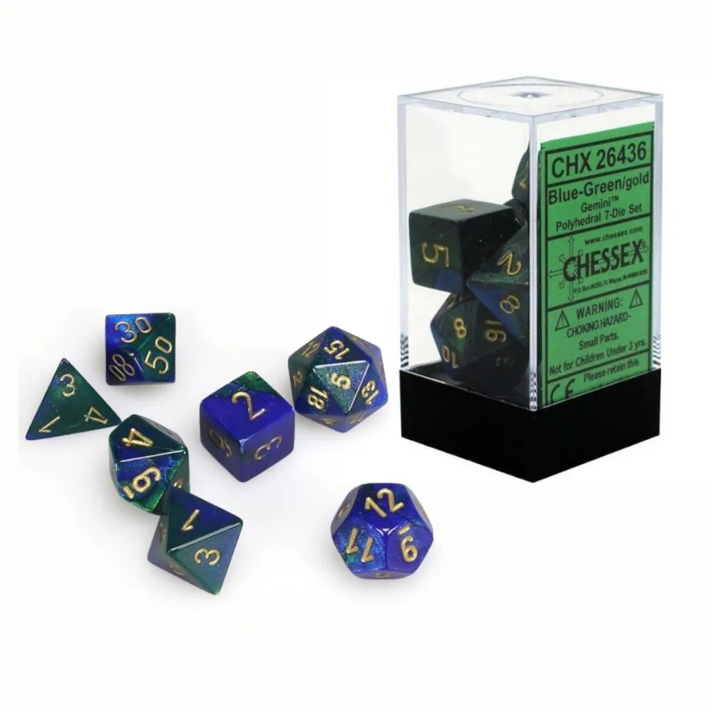 Chessex Gemini 7pc Polyhedral Dice Set - Blue-Green & Gold